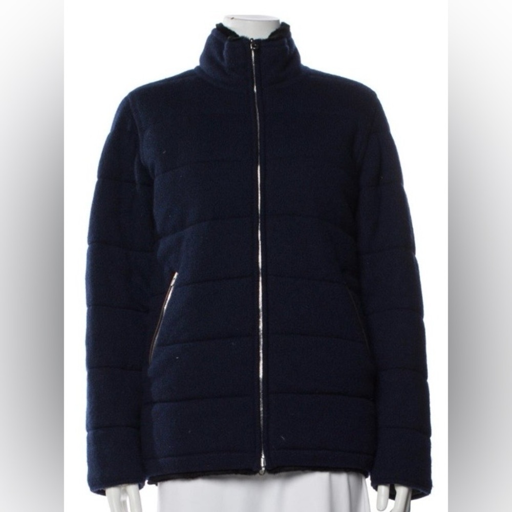 N.Peal Cashmere Fur Lined Classic Navy Puffer Jacket Sweater